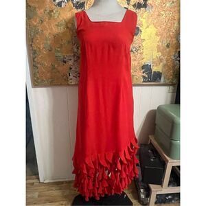 Vintage Dress U II by Sharon Red Flame Cut Hem Maxi Tank Dress 18 (runs sm)